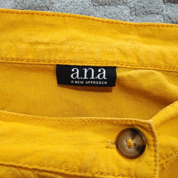 a.n.a-Midi Wrap Skirt Mustard Yellow-Buttons-Pockets-Linen Blend-Size 20T - Picture 4 of 9